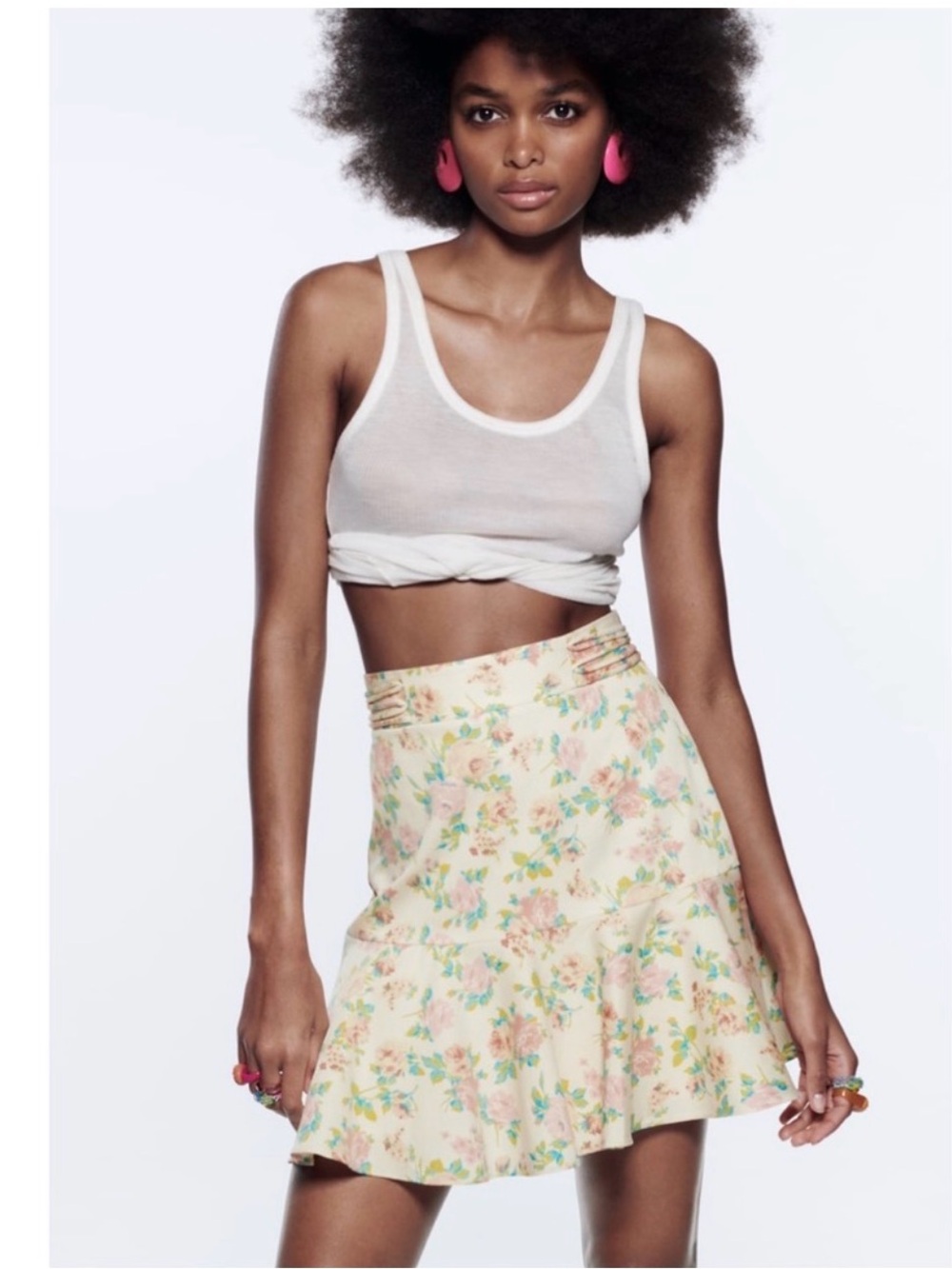 Zara Floral Romantic Cottage Core Cream Ruffle Hem Skirt - Picture 2 of 9